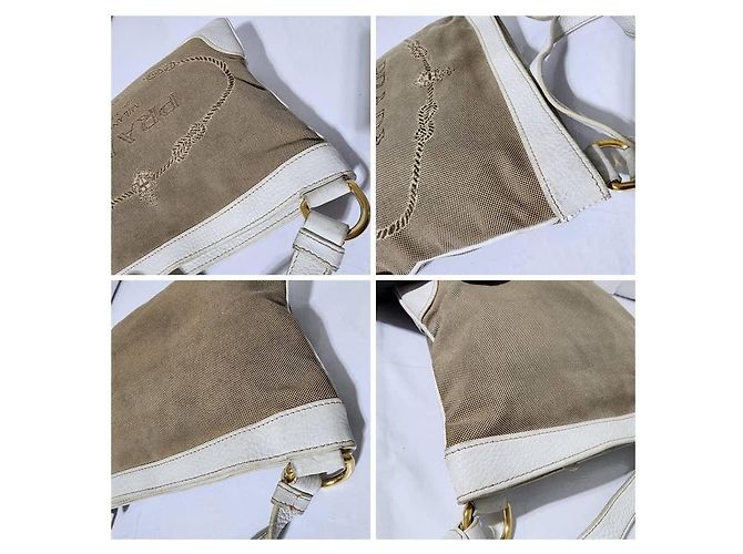 Borsa a tracolla Prada Canapa Logo Jacquard Marrone/Bianco - vista 7