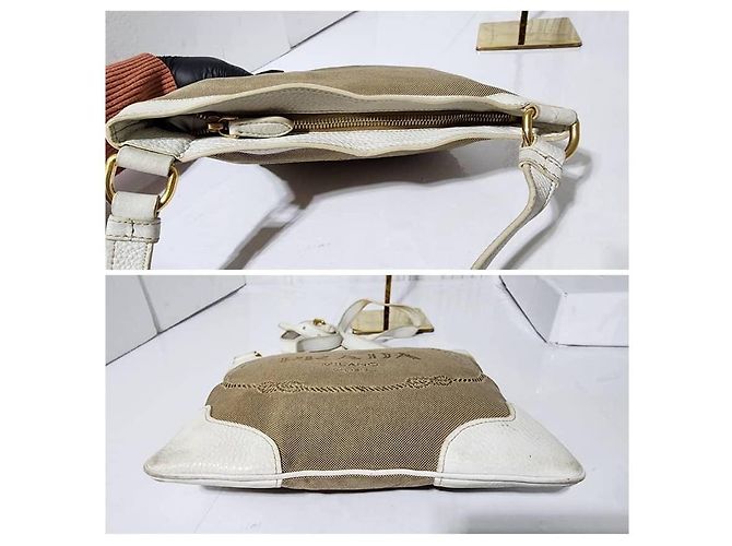 Borsa a tracolla Prada Canapa Logo Jacquard Marrone/Bianco - vista 9