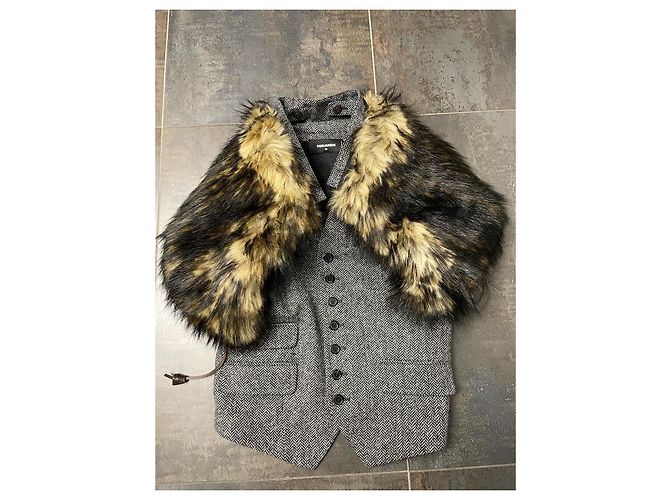 Dsquared2 Weste aus Wolle grau Fischgrätmuster - Ansicht 8