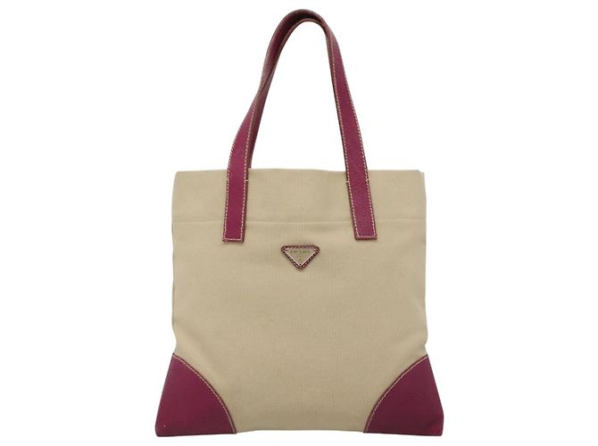 PRADA Borsa Tote Tela Camoscio Beige Viola Argento Auth hk2041 Porpora - vista 13