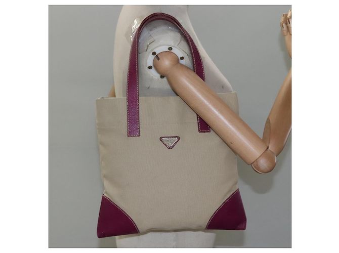 PRADA Borsa Tote Tela Camoscio Beige Viola Argento Auth hk2041 Porpora - vista 20