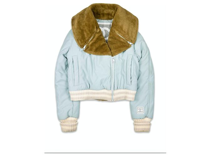 Chaqueta de esquí de piel sintética acolchada Chanel FW 2001 Turquesa - vista 2
