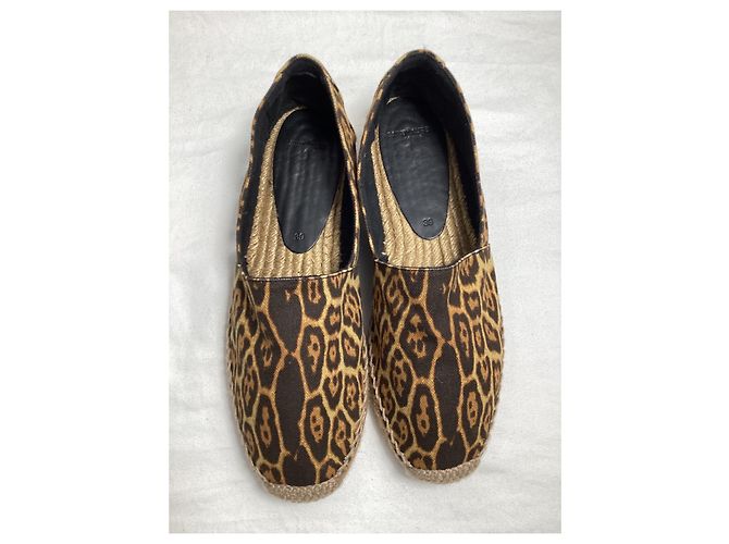 Espadrilles à semelle plate en toile marron avec imprimé léopard de Saint Laurent - vue 12