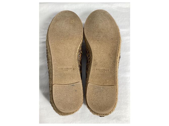 Espadrilles à semelle plate en toile marron avec imprimé léopard de Saint Laurent - vue 14