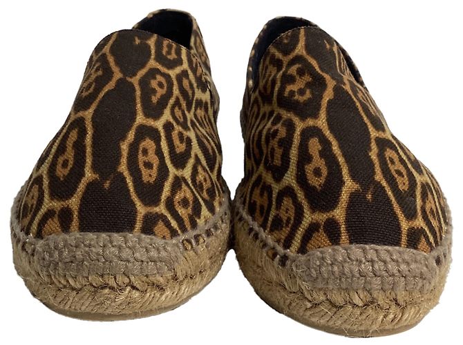 Espadrilles à semelle plate en toile marron avec imprimé léopard de Saint Laurent - vue 2