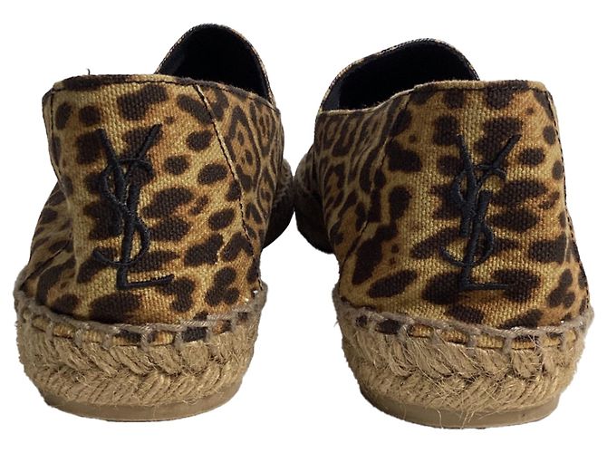 Espadrilles à semelle plate en toile marron avec imprimé léopard de Saint Laurent - vue 3