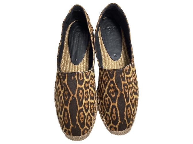 Espadrilles à semelle plate en toile marron avec imprimé léopard de Saint Laurent - vue 5