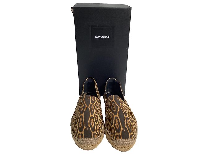 Espadrilles à semelle plate en toile marron avec imprimé léopard de Saint Laurent - vue 6