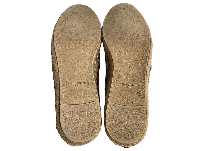 Espadrilles à semelle plate en toile marron avec imprimé léopard de Saint Laurent - vue 7