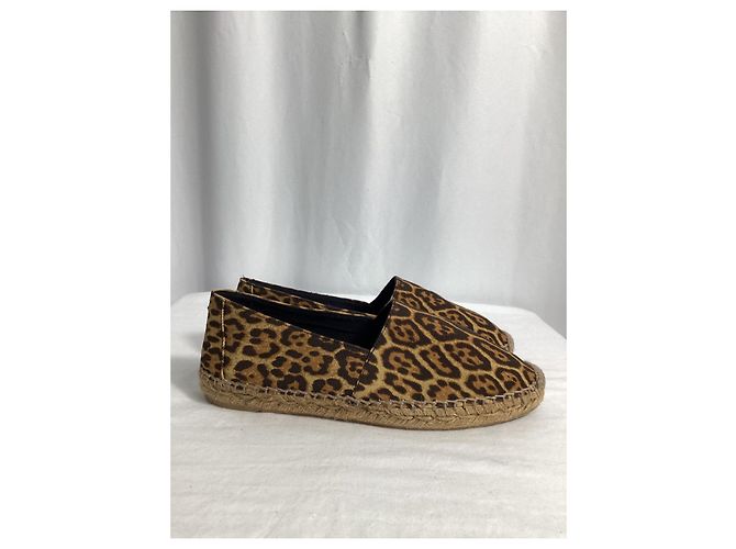 Espadrilles à semelle plate en toile marron avec imprimé léopard de Saint Laurent - vue 8