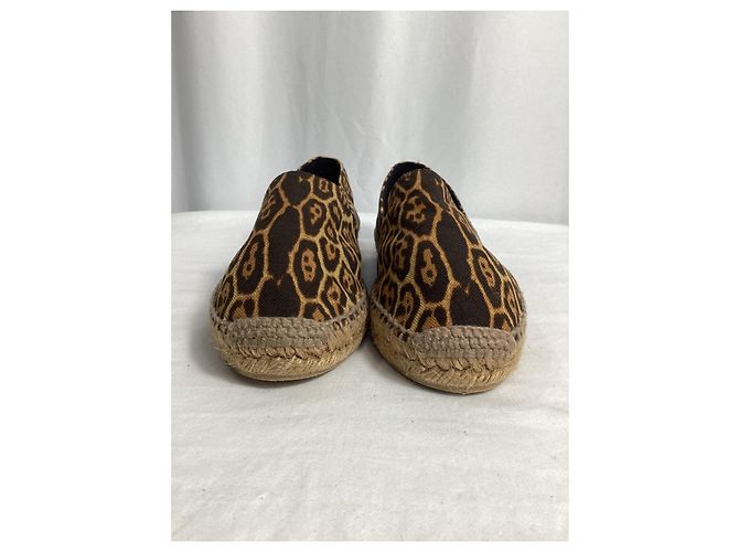 Espadrilles à semelle plate en toile marron avec imprimé léopard de Saint Laurent - vue 9