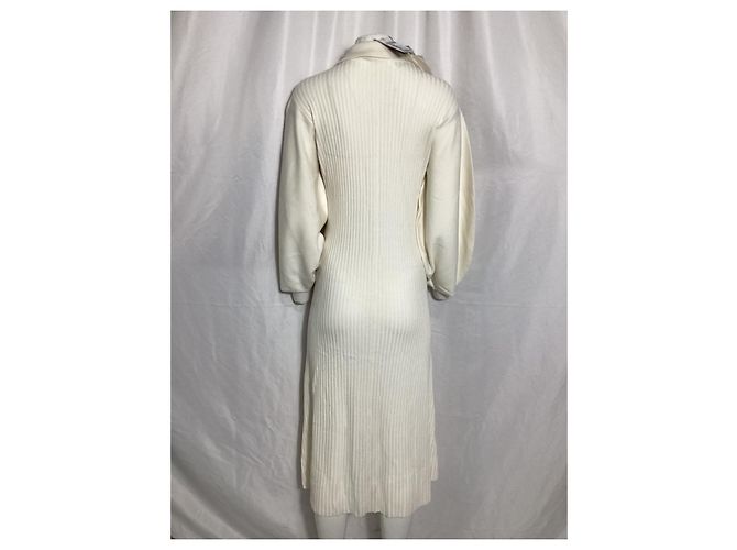 Chloé Abito midi a coste con collet Chloe in lana crema Bianco Crudo - vista 10