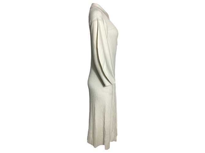 Chloé Abito midi a coste con collet Chloe in lana crema Bianco Crudo - vista 2