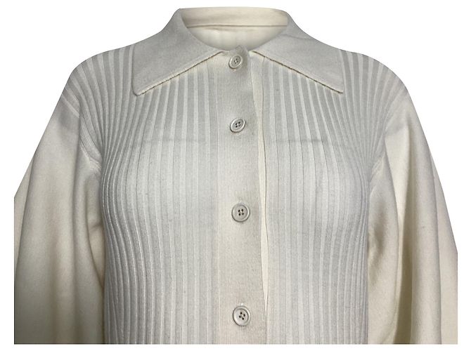 Chloé Abito midi a coste con collet Chloe in lana crema Bianco Crudo - vista 3