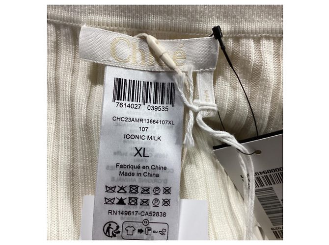 Chloé Abito midi a coste con collet Chloe in lana crema Bianco Crudo - vista 4