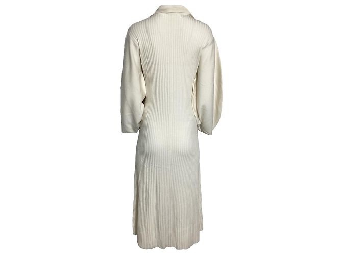 Chloé Abito midi a coste con collet Chloe in lana crema Bianco Crudo - vista 5