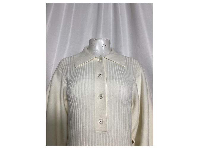 Chloé Abito midi a coste con collet Chloe in lana crema Bianco Crudo - vista 8