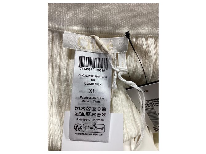 Chloé Abito midi a coste con collet Chloe in lana crema Bianco Crudo - vista 9