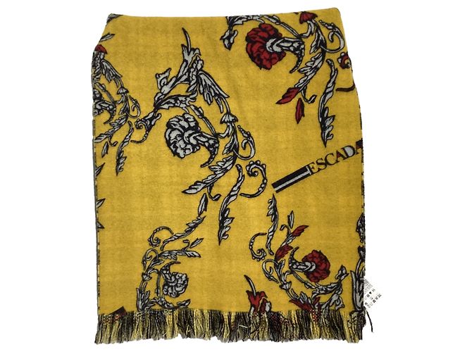 Escada Printed Fringed Scarf in Yellow Wool - view 2