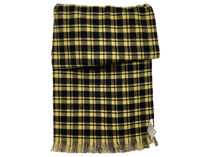 Escada Printed Fringed Scarf in Yellow Wool - view 3