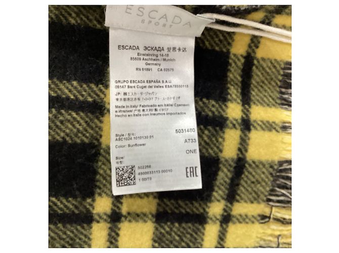 Escada Printed Fringed Scarf in Yellow Wool - view 4