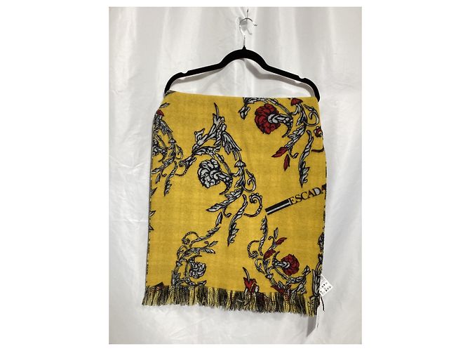 Escada Printed Fringed Scarf in Yellow Wool - view 6