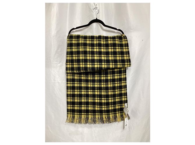 Escada Printed Fringed Scarf in Yellow Wool - view 7