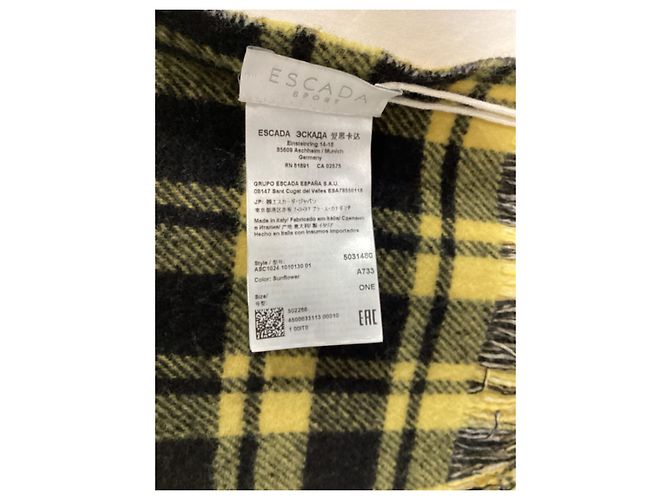Escada Printed Fringed Scarf in Yellow Wool - view 8