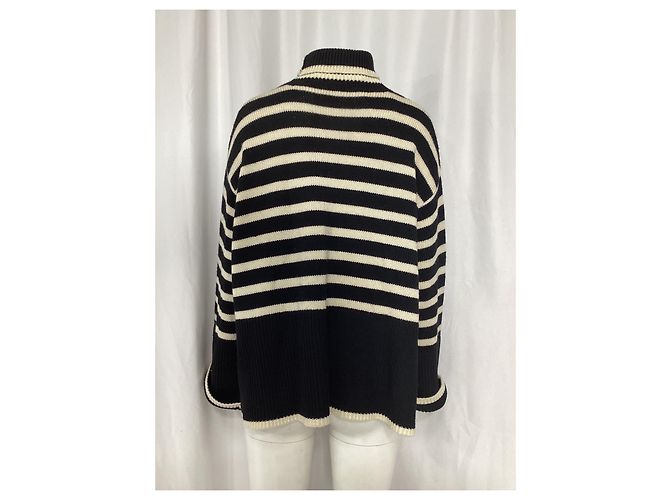 Pull col roulé à rayures Totême en laine noire - vue 10