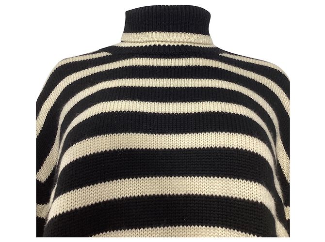 Pull col roulé à rayures Totême en laine noire - vue 2