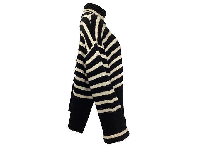 Pull col roulé à rayures Totême en laine noire - vue 3