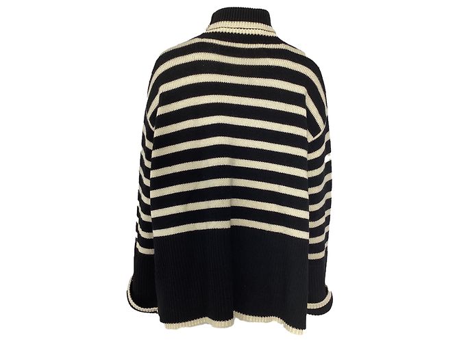 Pull col roulé à rayures Totême en laine noire - vue 4