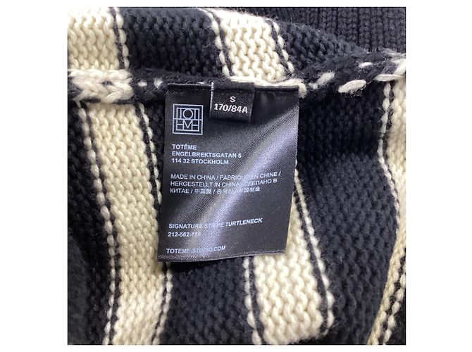 Pull col roulé à rayures Totême en laine noire - vue 6