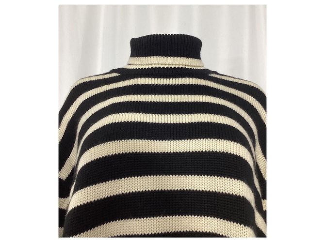 Pull col roulé à rayures Totême en laine noire - vue 8