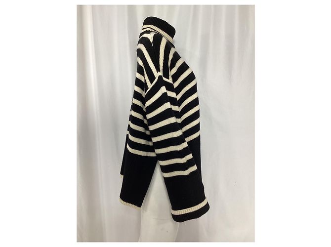 Pull col roulé à rayures Totême en laine noire - vue 9