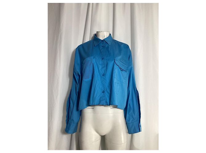Camicia cropped Fendi con tasche in cotone blu Blu chiaro - vista 7