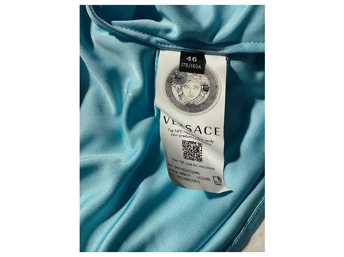 Versace geraffte Bluse mit Knöpfen aus blauer Viskose Hellblau - Ansicht 11