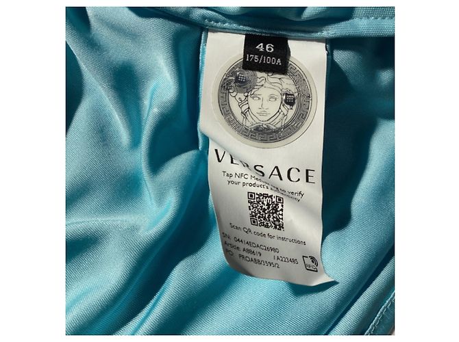 Versace geraffte Bluse mit Knöpfen aus blauer Viskose Hellblau - Ansicht 5