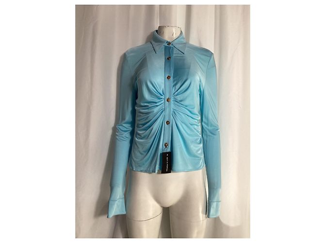 Versace geraffte Bluse mit Knöpfen aus blauer Viskose Hellblau - Ansicht 7