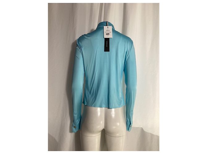 Versace geraffte Bluse mit Knöpfen aus blauer Viskose Hellblau - Ansicht 9
