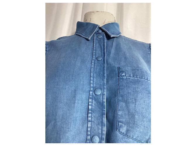Autre Marque Camisa de manga obispo abotonada en algodón azul con botones de nácar Azul claro - vista 10