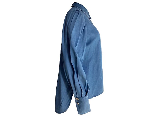 Autre Marque Camisa de manga obispo abotonada en algodón azul con botones de nácar Azul claro - vista 2