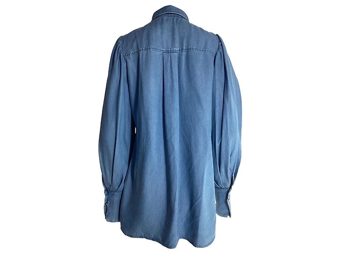 Autre Marque Camisa de manga obispo abotonada en algodón azul con botones de nácar Azul claro - vista 3