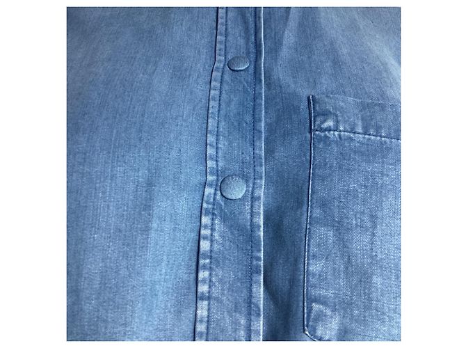 Autre Marque Camisa de manga obispo abotonada en algodón azul con botones de nácar Azul claro - vista 4