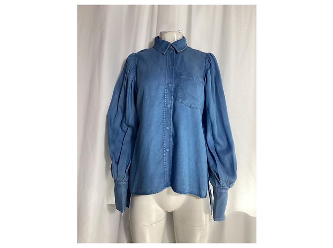 Autre Marque Camisa de manga obispo abotonada en algodón azul con botones de nácar Azul claro - vista 7