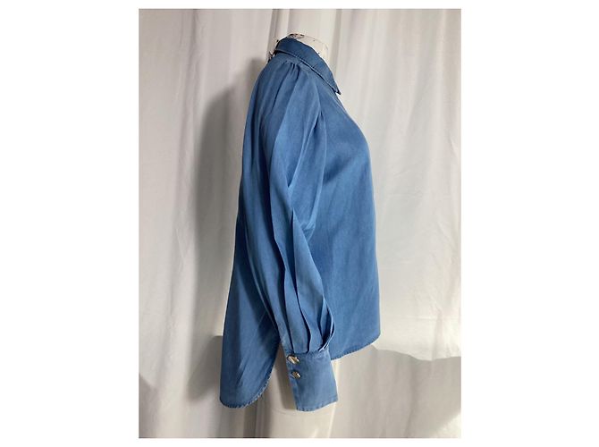 Autre Marque Camisa de manga obispo abotonada en algodón azul con botones de nácar Azul claro - vista 8