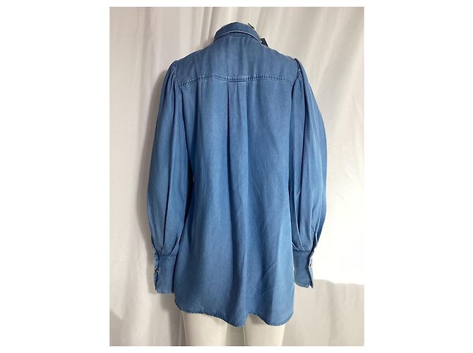 Autre Marque Camisa de manga obispo abotonada en algodón azul con botones de nácar Azul claro - vista 9