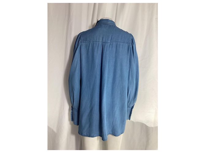 Autre Marque Camisa de manga obispo abotonada en algodón azul con botones de nácar Azul claro - vista 10