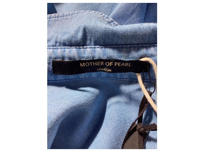 Autre Marque Camisa de manga obispo abotonada en algodón azul con botones de nácar Azul claro - vista 11