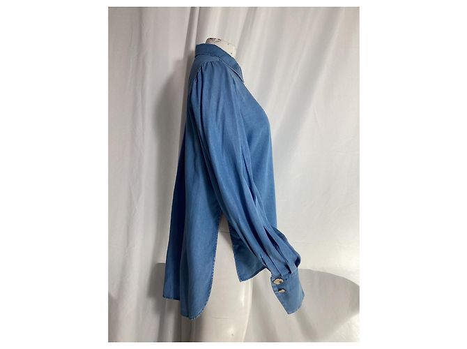 Autre Marque Camisa de manga obispo abotonada en algodón azul con botones de nácar Azul claro - vista 12
